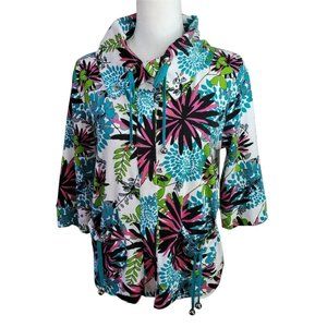 Good Fortune Womens Jacket Size PM Multicolor Floral Snaps Drawstrings Pockets